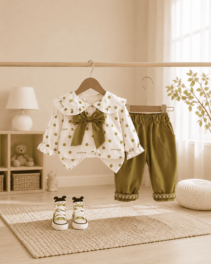 Polka Dot Bow Blouse And Embroidered Pants Set Mizzy - Kids Essentials Girls D2btdf An