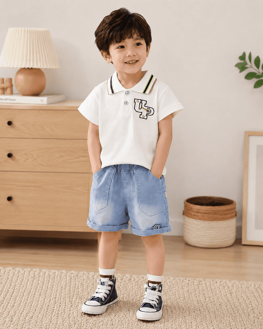 Polo T-Shirt And Light Denim Shorts Set Mizzy - Kids Essentials Boys D2btdf An