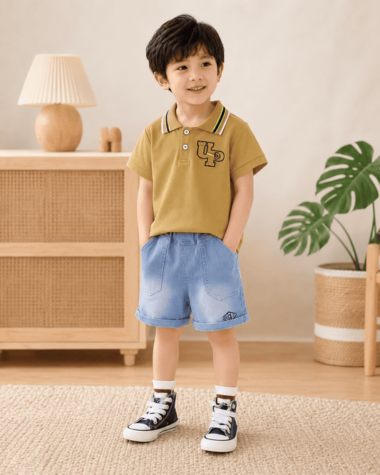 Polo T-Shirt And Light Denim Shorts Set Mizzy - Kids Essentials Boys D2btdf An