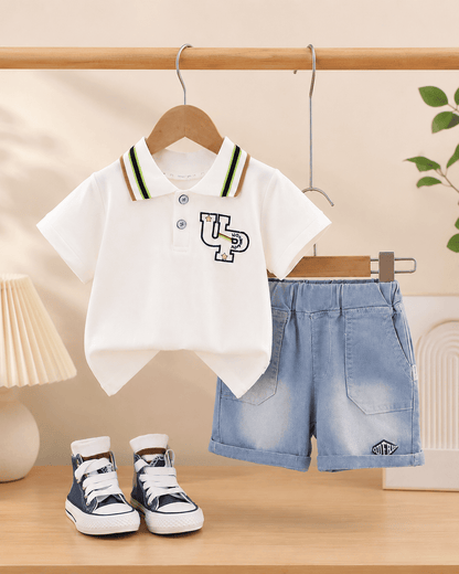 Polo T-Shirt And Light Denim Shorts Set Mizzy - Kids Essentials Boys D2btdf An
