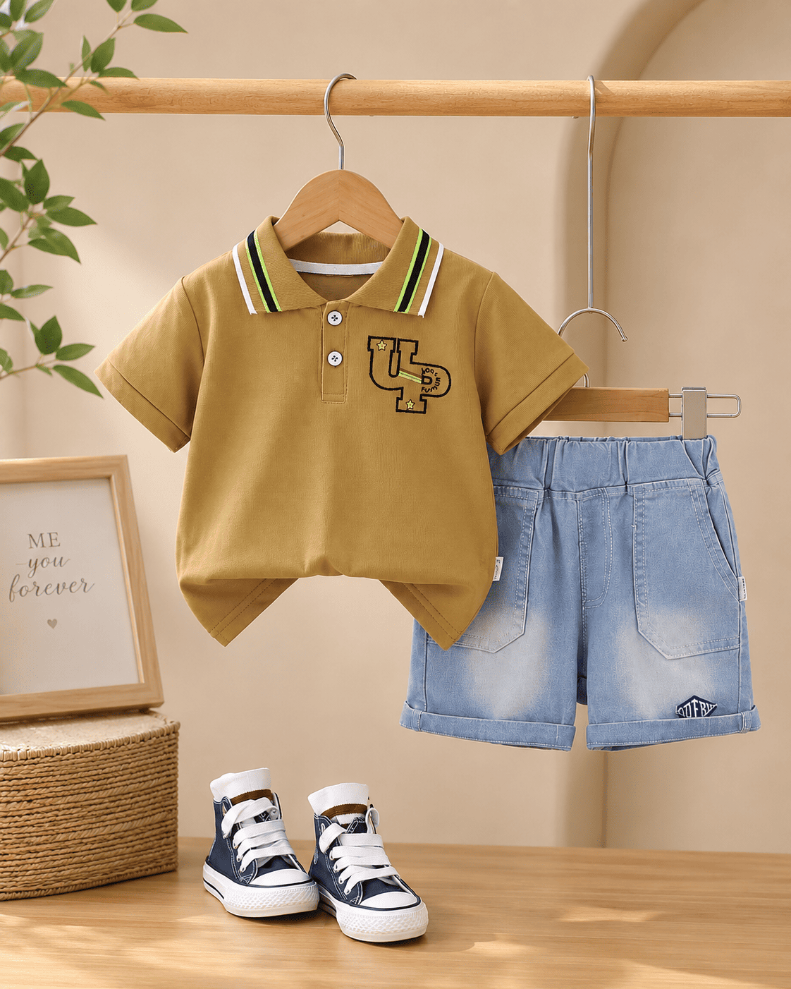 Polo T-Shirt And Light Denim Shorts Set Mizzy - Kids Essentials Boys D2btdf An