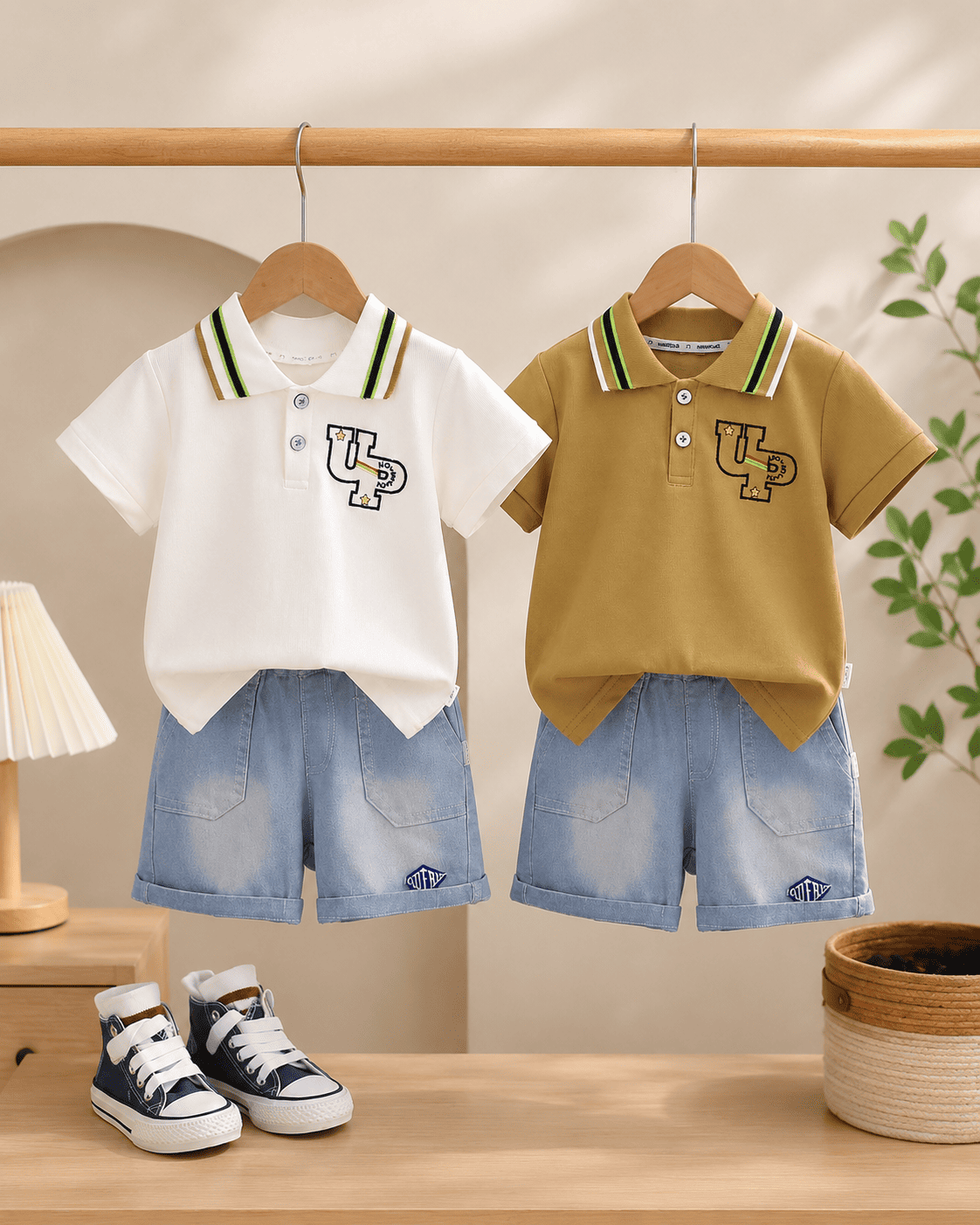 Polo T-Shirt And Light Denim Shorts Set Mizzy - Kids Essentials Boys D2btdf An