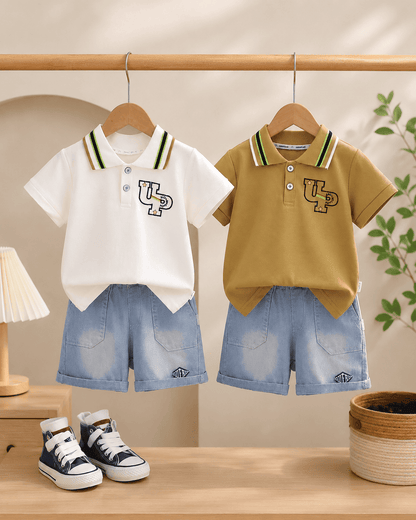 Polo T-Shirt And Light Denim Shorts Set Mizzy - Kids Essentials Boys D2btdf An