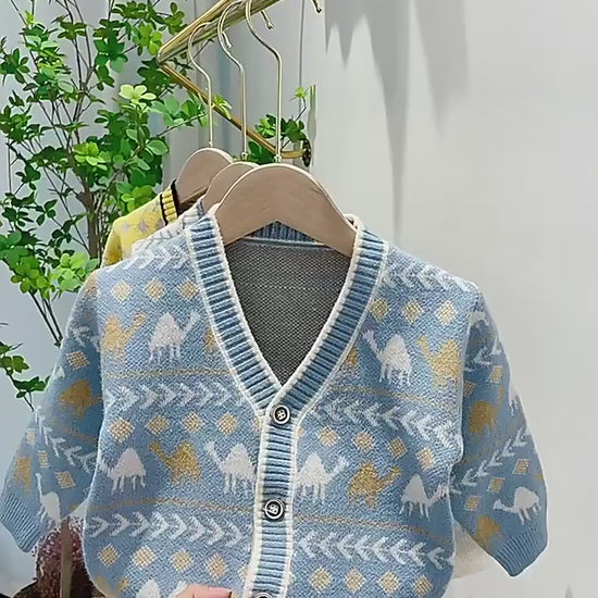 Kids' Warm Knitted V-Neck Button Cardigan Coat Cartoon Pattern Autumn Winter