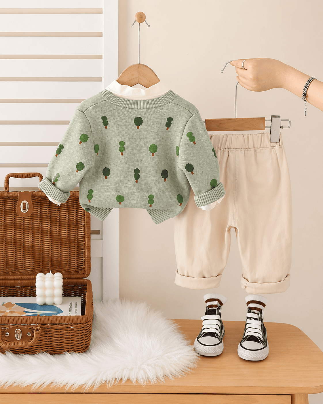 Bear Print Cardigan And Pants Outfit Set Mizzy - Kids Essentials Girls D2btdf An