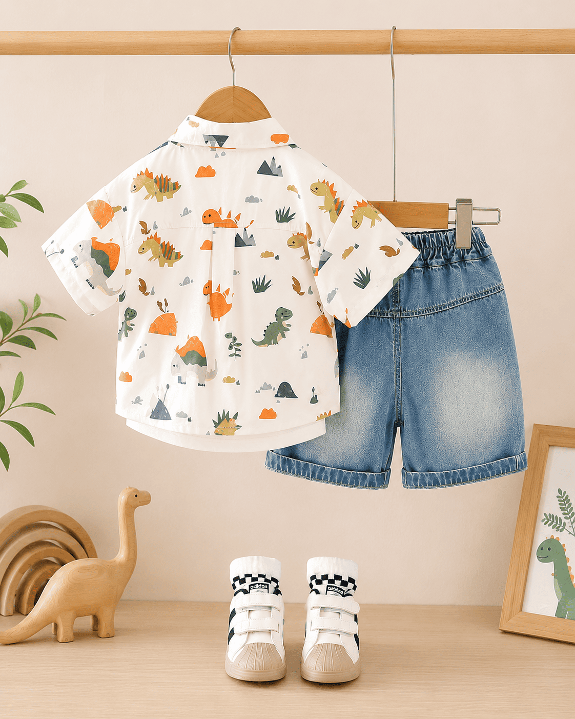 Print Cotton Shirt And Denim Shorts Set Mizzy - Kids Essentials Boys D2btdf An