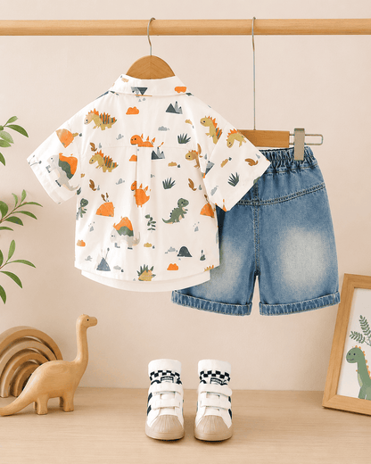 Print Cotton Shirt And Denim Shorts Set Mizzy - Kids Essentials Boys D2btdf An