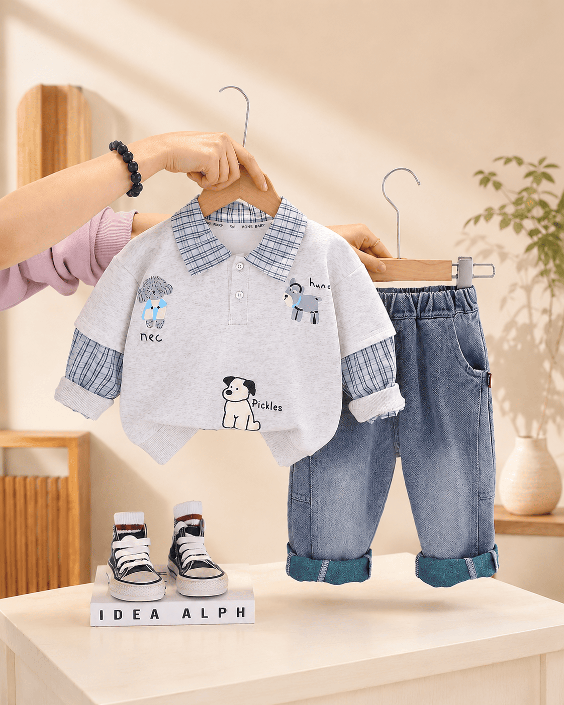 Polo Collar Sweatshirt And Relaxed Denim Jeans Set Mizzy - Kids Essentials Boys D2btdf An