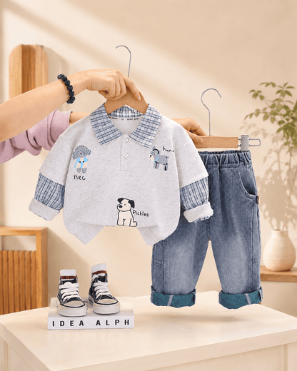 Polo Collar Sweatshirt And Relaxed Denim Jeans Set Mizzy - Kids Essentials Boys D2btdf An
