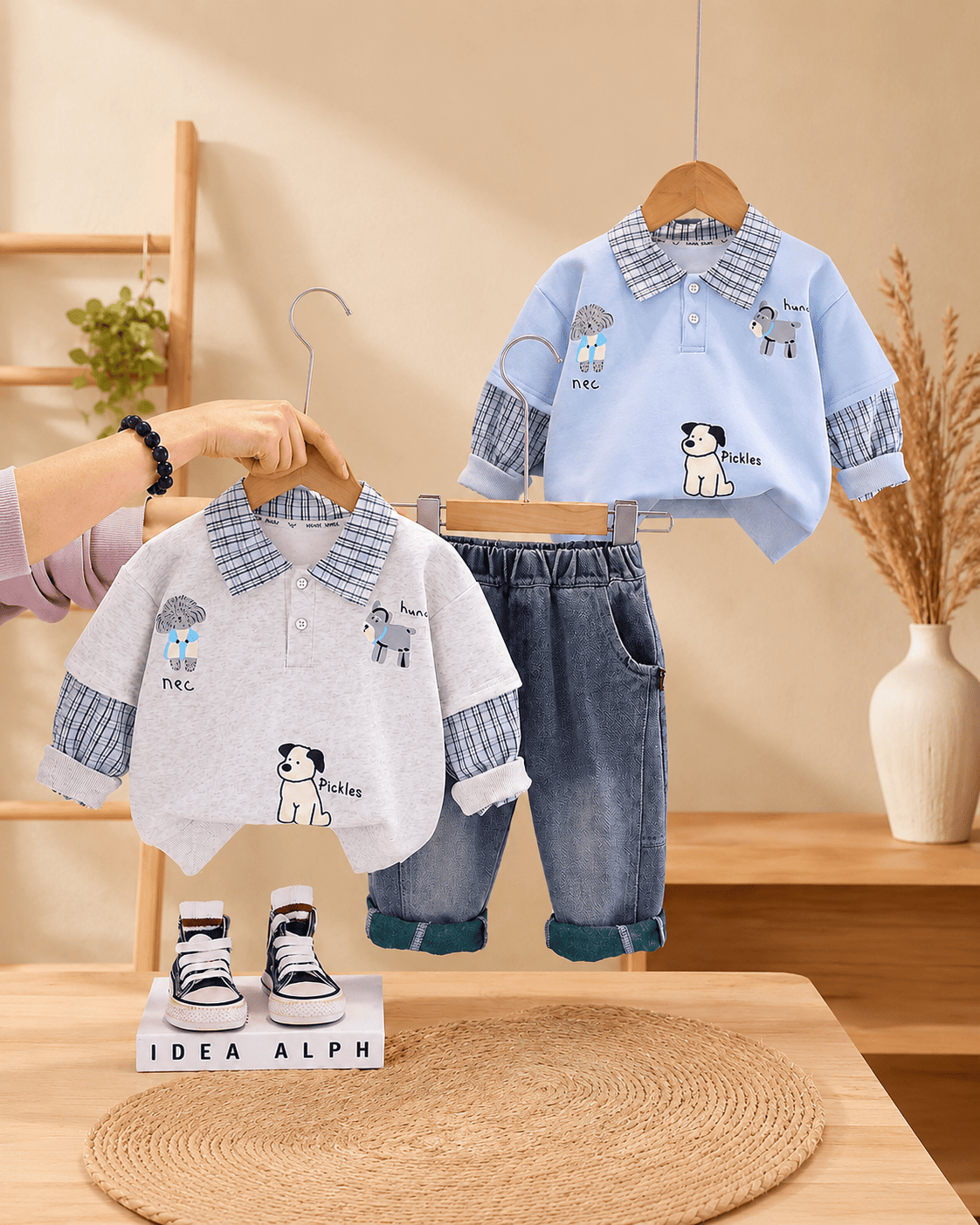 Polo Collar Sweatshirt And Relaxed Denim Jeans Set Mizzy - Kids Essentials Boys D2btdf An