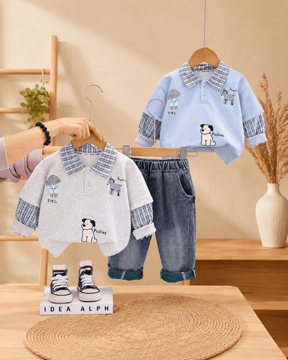 Polo Collar Sweatshirt And Relaxed Denim Jeans Set Mizzy - Kids Essentials Boys D2btdf An
