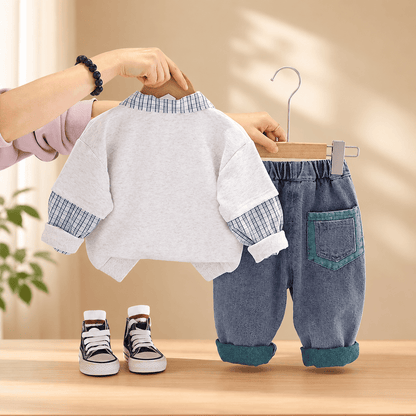 Polo Collar Sweatshirt And Relaxed Denim Jeans Set Mizzy - Kids Essentials Boys D2btdf An
